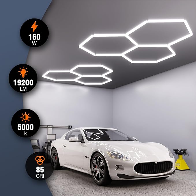 Hexagon Garage Lights, 3-HEX Updated Bigger Size, 19200lm Super Bright Car Detailing Ceiling, Led Hexagon Lights, Honeycomb Lights for Detailing, Home Gym, DIY Workspace, Basement Garage