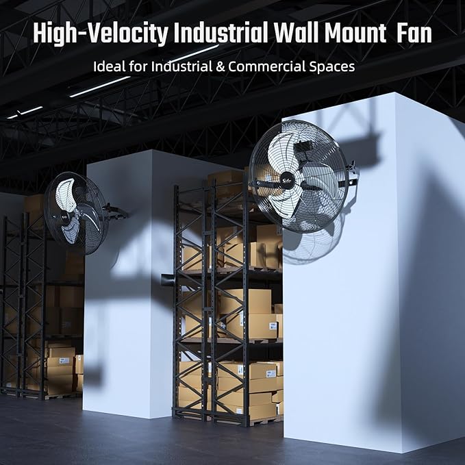Simple Deluxe 20 Inch High Velocity 3 Speed, Black Wall-Mount Fan for Warehouse, Greenhouse, Workshop, Patio, Factory and Basement