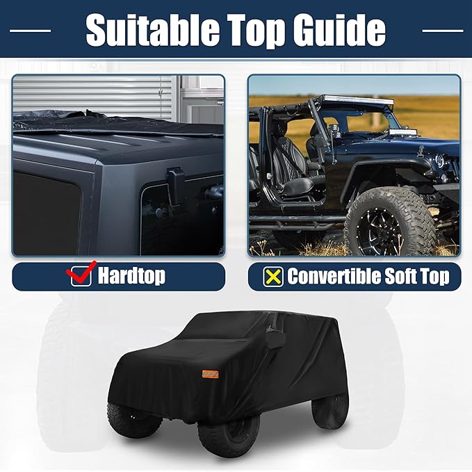 X AUTOHAUX SUV Car Cover Fit for Jeep Wrangler JK JL 2 Door 2007-2021 Outdoor Waterproof Sun Rain Dust Wind Snow Protection 210D Oxford Black