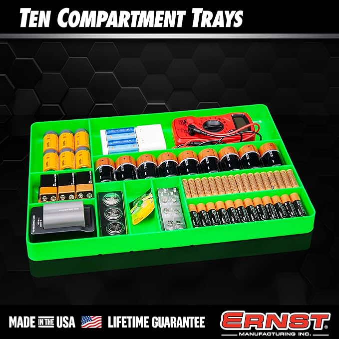 ERNST Tool Organizer Tray, Green, 10-Compartments, Storage, Garage, Workshop, Organization, Tools, Equipment, Heavy-Duty, Durable, Industrial, Workbench, Efficient Storage - Made in the USA
