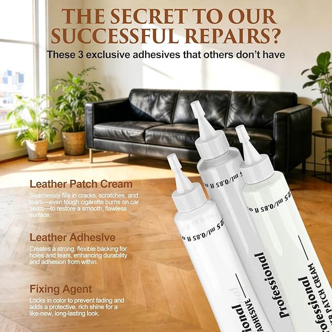 Black Leather Repair Kit for Furniture, Car Seats, Sofa, Jacket, and Purse, Vinyl Repair Kit with Super Easy Instructions to Match Any Color, Restore Any Glossy Leather Surface