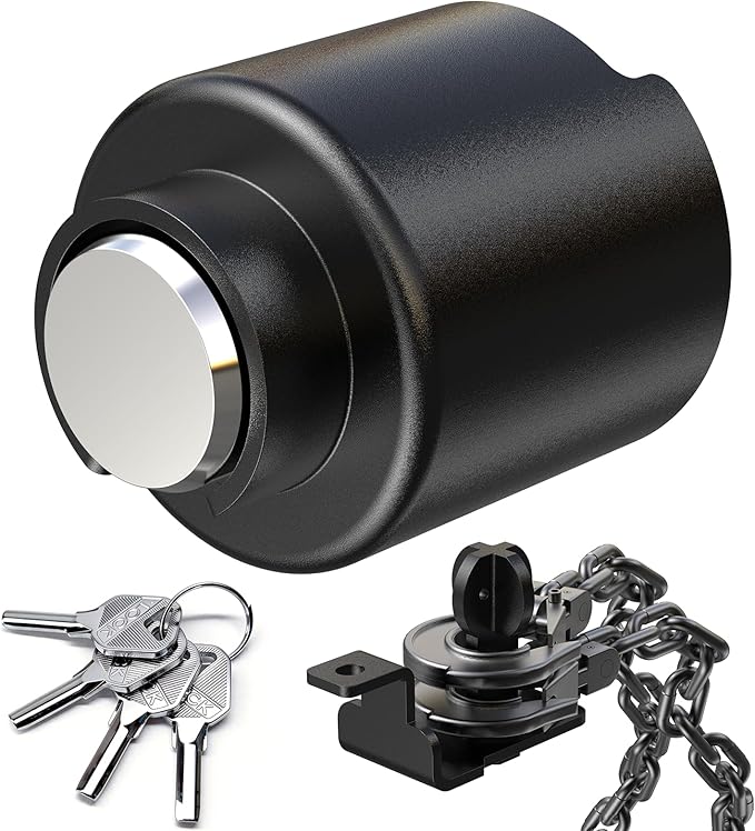 Fookoo Heavy Duty Trailer Lock Fits 2 5/16" Couplers Anti-Theft Ball Hitch Lock Safety Chains Pry-Resistant Tongue Lock Secure for RV, Camper, Boat, ATV, Dump, Cargo, Flatbed, Utility Trailer - Silver
