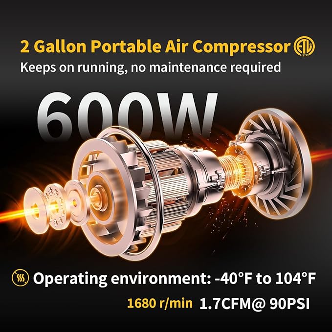 8 Gallon Portable Air Compressor 1HP 2.5 CFM@90PSI 60dB Ultra Quiet Oil Free Air Compressor Ideal for Tire Inflation Pneumatic Tool Spray Painting