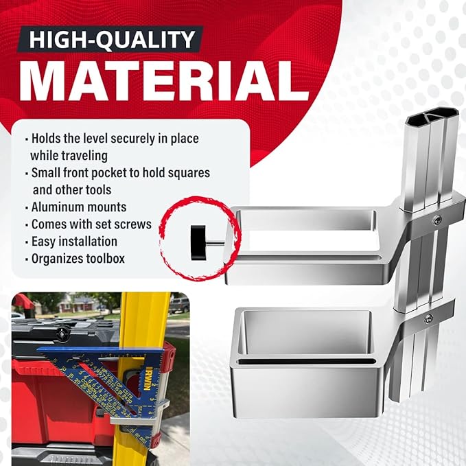 Alpha Engineered Level Mount Holder Compatible with Milwaukee Packout Tool Box-Fits Packout Organizers - Includes Set Screws - Perfect Packout Accessories Upgrade & Packout Mods Solution - Left Side