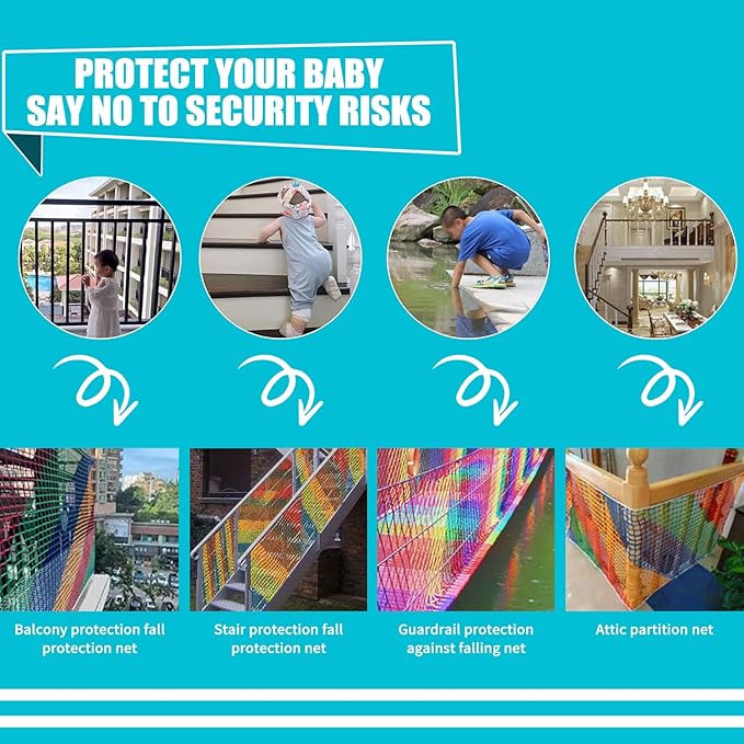 Climbing Cargo Net for Kids Outdoor Balcony Safety Net Rope Netting Playground Climbing Net Stairway Railing Safety Net for Children Pets Toys Knotless Polyester Sports Netting