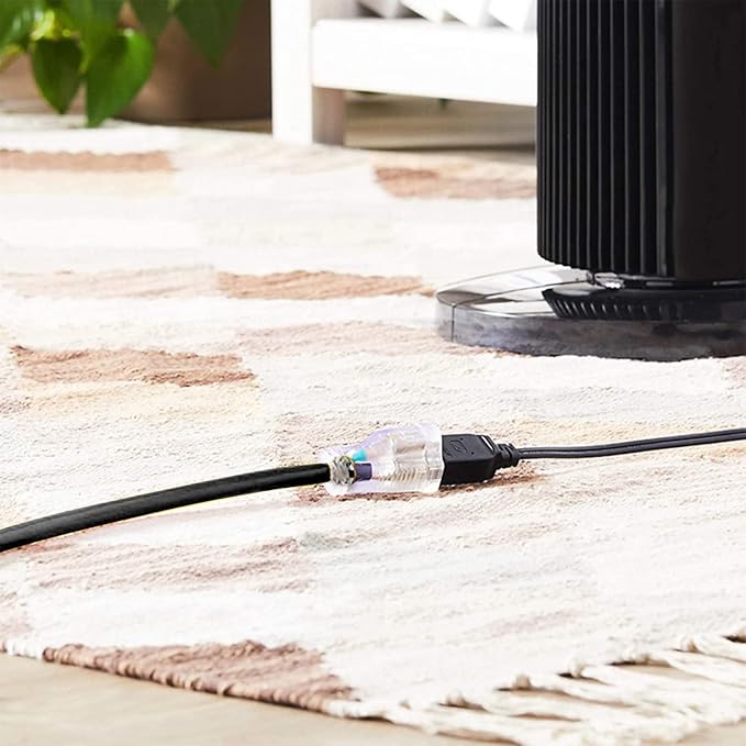 Indoor Outdoor Extension Cord Weatherproof with Lighted End, UL Certified, 10 Gauge 6FT Black 3 Prong Heavy Duty, 10/3 SJTW 15A Power Cord for Outdoor Lights, Lawn