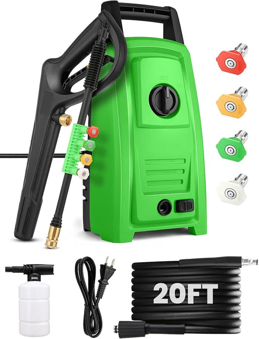 4500PSI Elecrtric Power Washer Small Portable Pressure Washer 20FT Hose, 4 Nozzle Set, Best for Home/Cars/Fences/Windows, Deep Green
