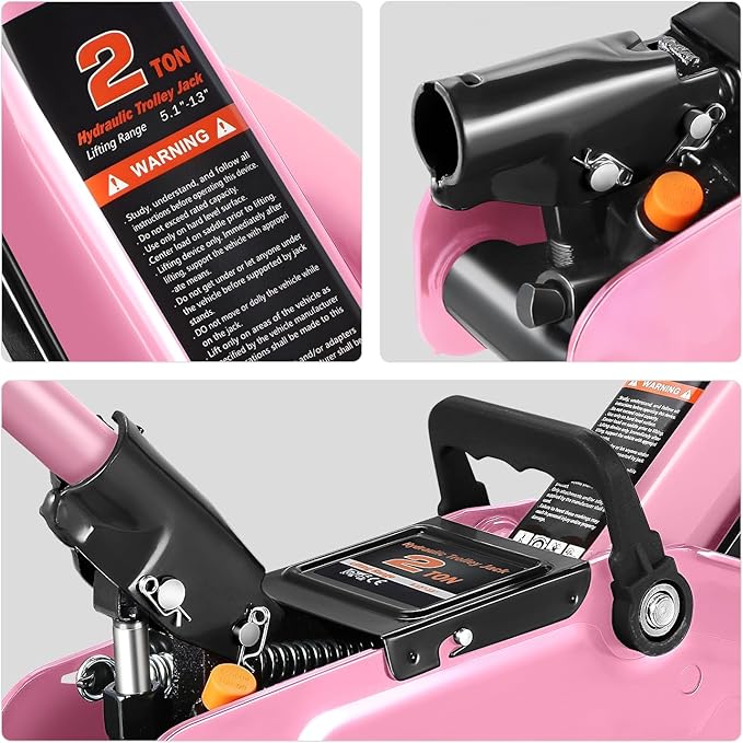 PM PERFORMOTOR Low Profile Hydraulic Trolley Service/Floor Jack, 2 Ton (4000 lbs) Capacity, Lifting Range 5.1"-13",Pink,PM-TOL-FJ20-PK