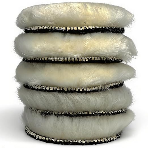 Gracefur 5 Pcs 5 Inch Lambs Wool Polishing Buffing Pads with Hook and Loop Back, Soft Sheepskin Buffer Pads for Vehicles, Boat, Furniture, Floors and So On