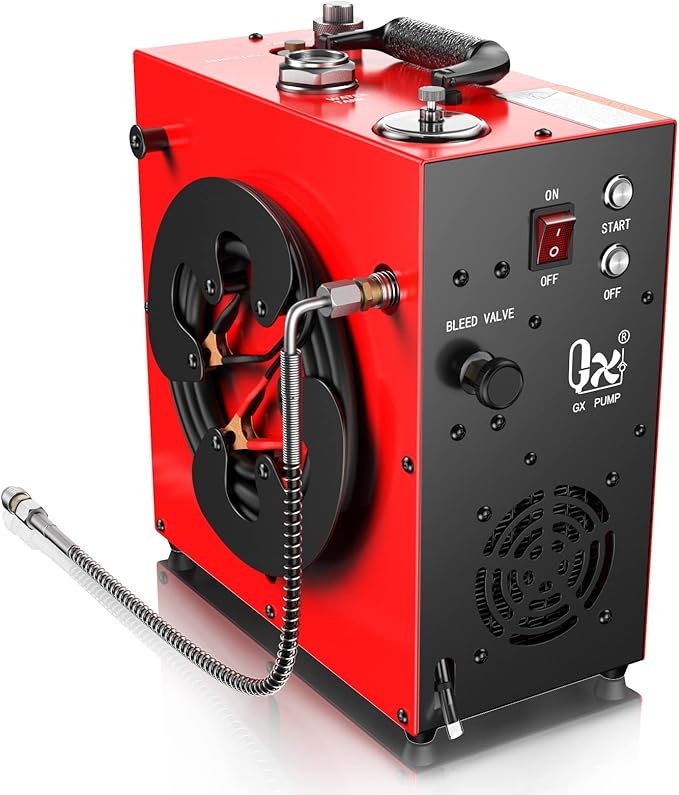 GX PUMP GX-E-CS4 Portable PCP Air Compressor, 350W Powerful Motor,Max 5800Psi/40Mpa, Water and Fan Cooling, 5 Hours Continous Work, 12V Auto Stop Paintball Air Compressor