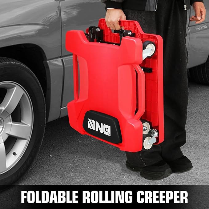 DNA Motoring 41inch Low Profile Plastic Rolling Garage Shop Creeper with Padded Headrest, Tool Trays & 6pcs Casters, Foldable Creeper, TOOLS-00637-RD