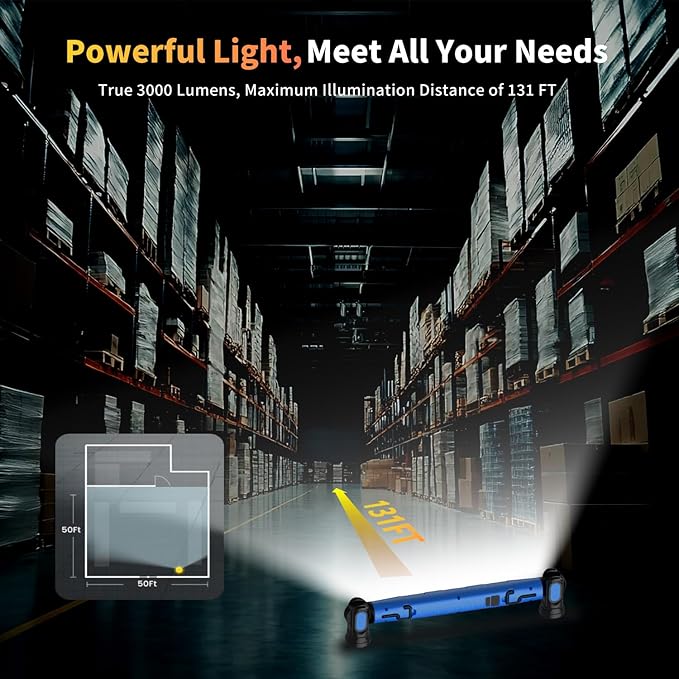 2Pack MechaniLite Under Hood Work Light Bar, 3000LM LED Magnetic Light Bar with Hooks, 5200mAh Cordless Rechargeable Hood Light for Mechanic/Car Repairing/Garage-Blue