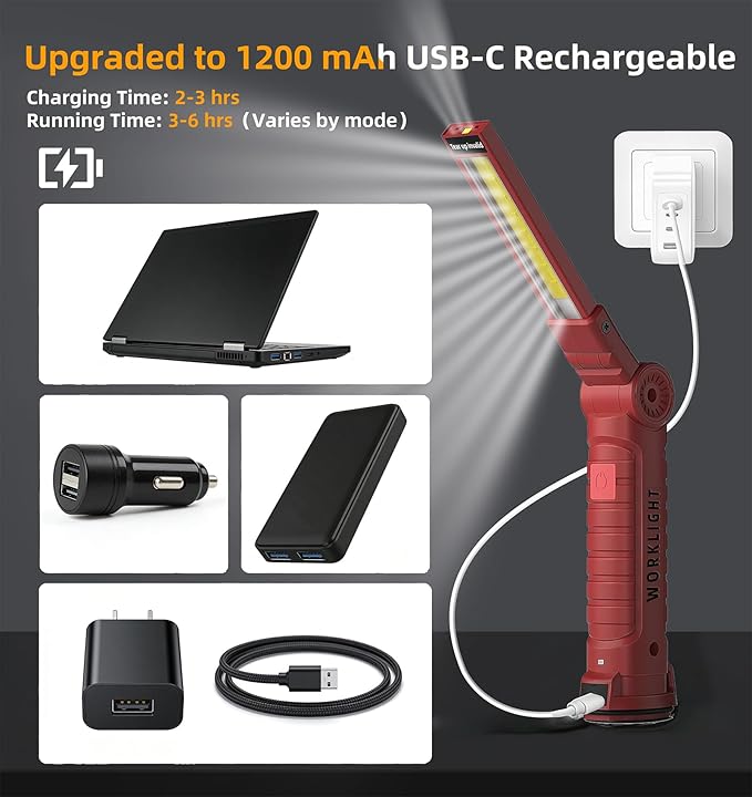 Rechargeable Work Light for Mechanics, Tool Fathers Day Dad Gifts for Men Him Husband Birthday Torch Grill Light Inspection Lamp with Magnetic Base Hook, 5 Modes 360° Rotate Car Repair 4 Pack
