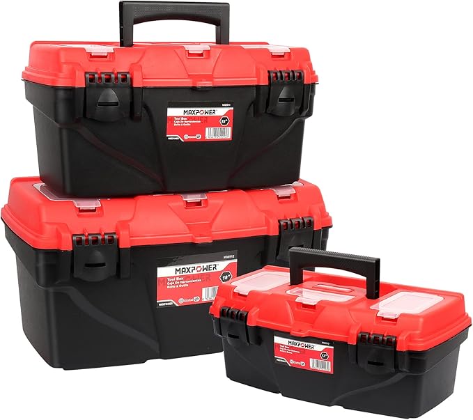 MAXPOWER Tool Boxes With Removable Tool Trays, Portable Tool Box for Tools Organizers and Storage, 3 Pack Plastic Toolbox, 13-Inch, 15-Inch & 17-Inch