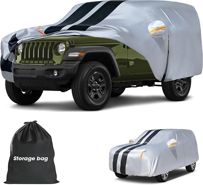 Multi-Layer Car Cover Custom Fit for Jeep wrangler 4 Dr/Unlimited 4 Dr JK JL(1987-2026), 100% Waterproof All Weather for Automobiles, Gift with Towel, Heavy Duty Car Covers for Rain Sun UV Protection.