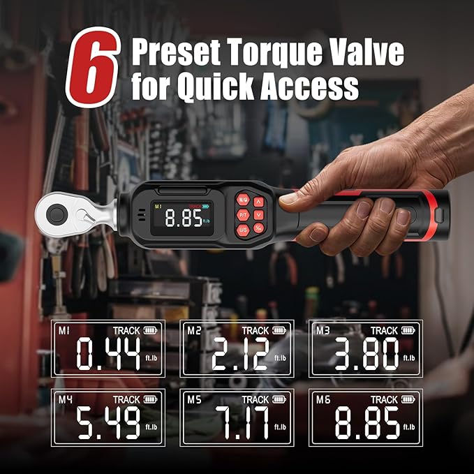VANPO 1/4-Inch Digital Torque Wrench, 4–8.85 ft-lb/0.6–12 Nm, ±2% Accuracy, Electronic Torque Wrench with LCD Display, Audible & Color Feedback,Data Storage for Scopes, Bike & Precision Repair