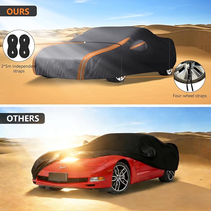 8 Layer Car Cover Custom Fit for Chevrolet Corvette C4 C5 Coupe Convertible Targa 1980–2004 | Outdoor Full Exterior Car Cover | Sun, Rain, UV, Dust, and Snow Protection with Door Zipper