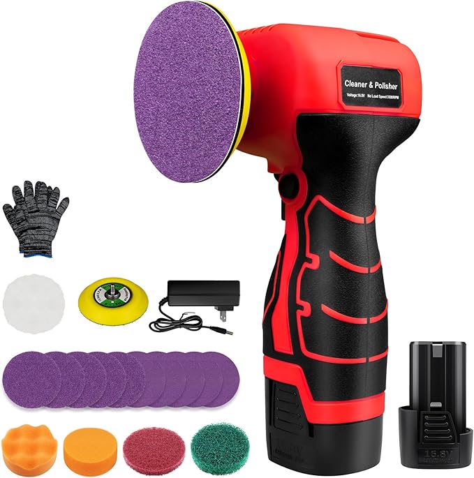 Cordless Sander, 3" Palm Sander with 16.8V 3.0Ah Li-ion Battery, 3500RPM Mini Polisher, 19 Accessories Sanders Tool for Sanding/Polishing/Waxing/Cleaning