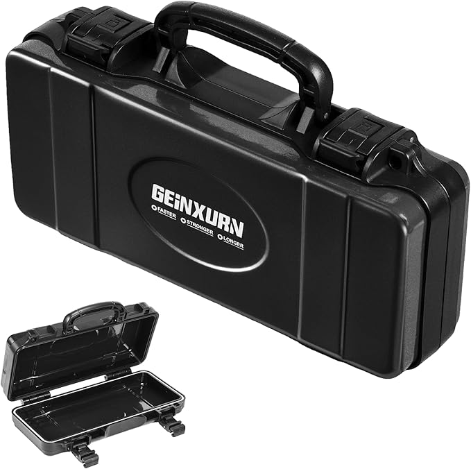 Geinxurn 11”Black Tools Box, Portable Steel Heavy-duty Tool Case with Safety Latch and Handle for Tools Storage and Organizers, Home DIY
