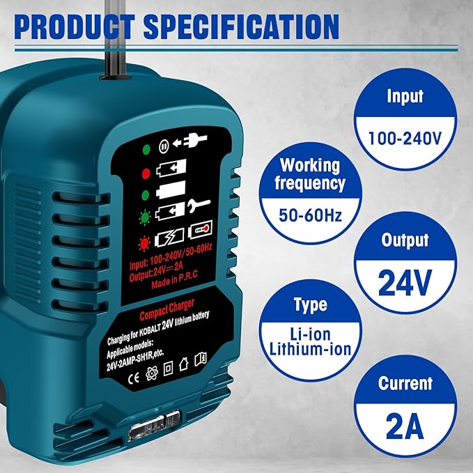 Mini Charger for Kobalt 24V Battery - 1/4 Size of KRC 2445-03 Original, for Kobalt 24V Max Battery KB224-03 KB424-03 KB524-03 KB624-03