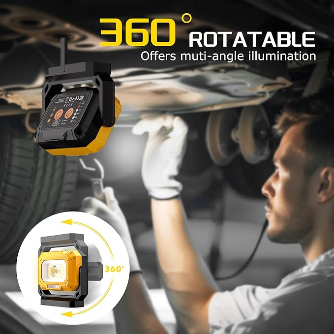 2 Pack Magnetic Work Light, 1500LM led work light, 4000mAh Rechargeable Work Light with 360°Rotating Magnetic Stand & Hook, 15 Modes, Magnetic flashlight for Car Repairing/Emergency/Camping