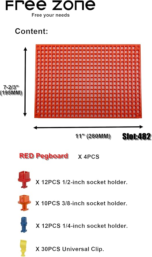 FREE ZONE 68-Piece Large Pegboard Tools Organizer Set,(Red) Tool Box and Storage, Tool Box Drawer Organizer for Tool Chest Cart Cabinet Workbench