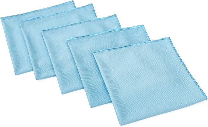 The Rag Company - Premium Window, Glass, Mirror & Chrome Detailing Towels - Professional Korean 70/30 Microfiber Blend, Lint-Free, Streak-Free, 350gsm, 16in. x 16in, Light Blue (5-Pack)
