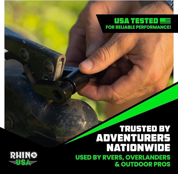 Rhino USA Trailer Hitch Lock Kit (for 2" Trailers) Heavy Duty Anti Theft Trailer Coupler Locks for RV, Camper, Trailer, Boat, Caravan - Reinforced Solid Steel Tow Lock for Trailer Tongue