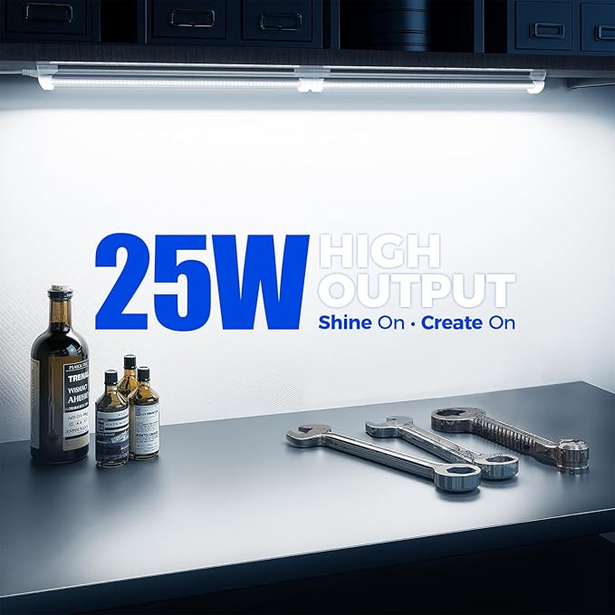Barrina 6500K 1.5FT LED Shop Light, 3450LM, 25W, T8 Under Cabinet Lighting, Workbench, Workshop, Room, Kitchen, LED Tube Lights, Linkable Light Fixture with Built-in ON/Off Switch, ETL, 2 Packs