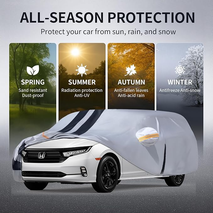 Multi-Layer Car Cover Custom Fit for Honda Odyssey(1995-2026), 100% Waterproof All Weather for Automobiles, Gift with Towel, Heavy Duty Car Covers for Rain Sun UV Protection with Door Zipper