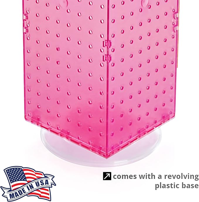 Azar Displays 703385-PNK Four-Sided Revolving 8”W X 20”H Pegboard Counter Display, Pink