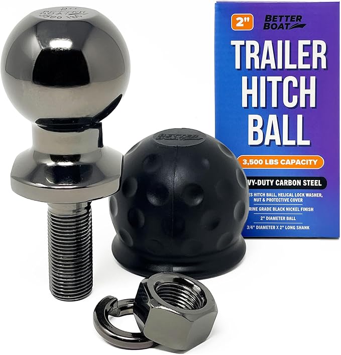 Better Boat 2 Inch Trailer Ball Hitch, 3500lbs Capacity, 3/4" Shank Diameter, 2" Long, Marine Grade Tow Ball for Boats or Towing