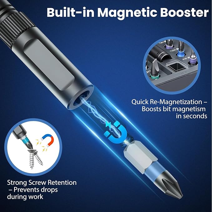 Ratcheting Screwdriver Set, 42PCS Magnetic Multi-Bit Driver with 6.2° Ratcheting Gear, T-Handle & Magnetic Booster, Extended Lever Handle, 40 S2 Steel Bits with Portable Case for Home Repair & DIY