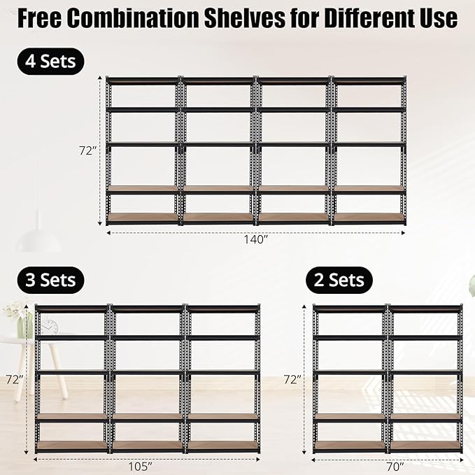 Towallmark Garage Shelving, 36 x18 x 72 Storage Shelves, Heavy Duty Storage Shelving, Durable Storage Shelves, Rust-Resistant Design, Easy Assembly