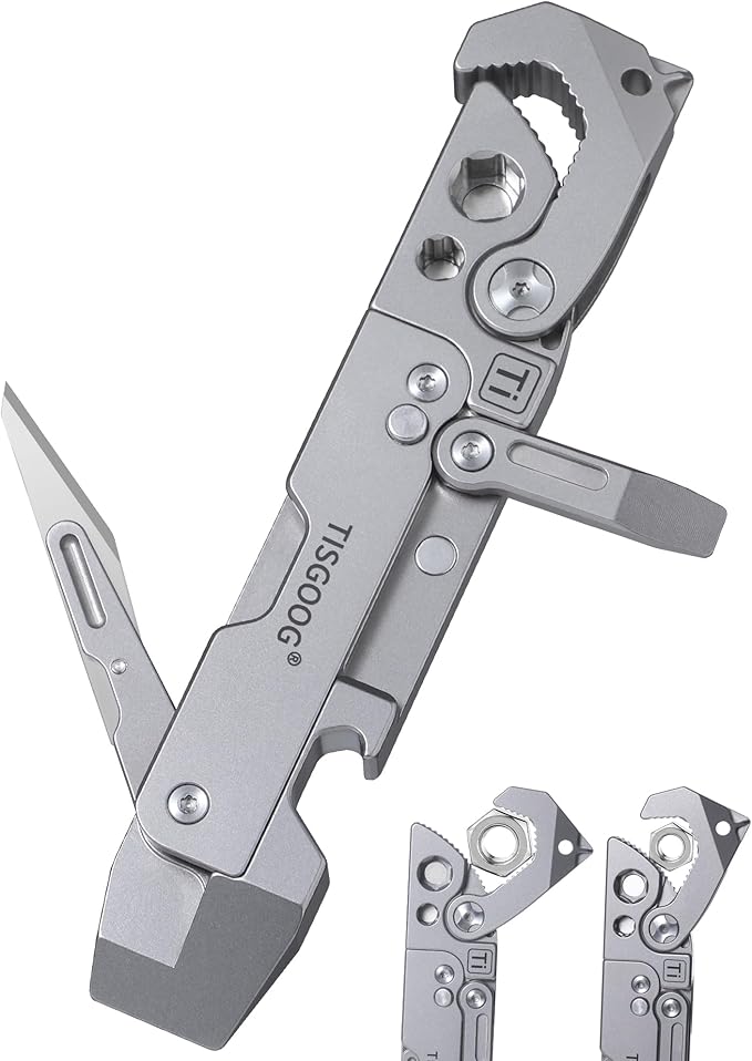 Titanium Pry Bar, EDC Multitool with Folding knife, Wrench, Screwdriver, Bottle Opene, Ruler, SIM Card Removal Tool, Ruler, EDC Pocket Multi Tool