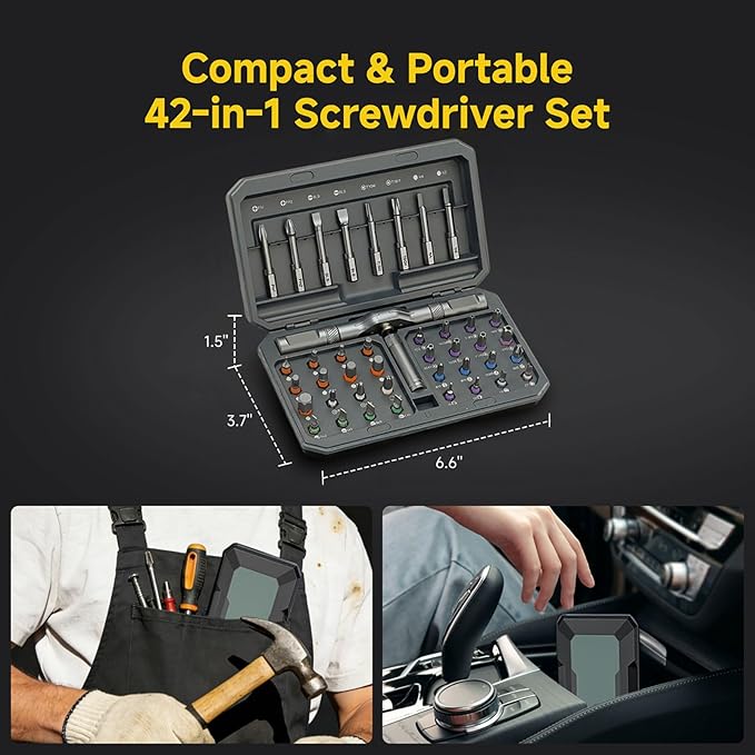 42 in 1 Magnetic Screwdriver Set, Multi-Bit with Detachable Handle for Computer, Furniture & Bicycle (Grey)