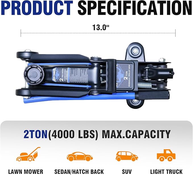 ANTPOWER 2 Ton Floor Jack,with Wheels for Secure Lifting,Fast Lift Floor Jack, Quick Lift Pump for Sport Utility Vehicle,Providing Stable Support for Various Cars,lifting range of 5.31" to 13" (2 Ton)