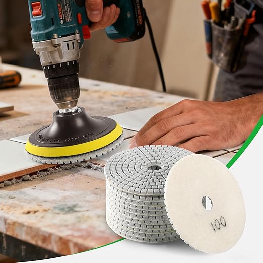 WORKEASE 4 Inch Diamond Polishing Pads Wet/Dry 12PCS, 100 Grit Diamond Sanding Pad, Granite Stone Concrete Marble Rock Countertop Quartz Polish Pad