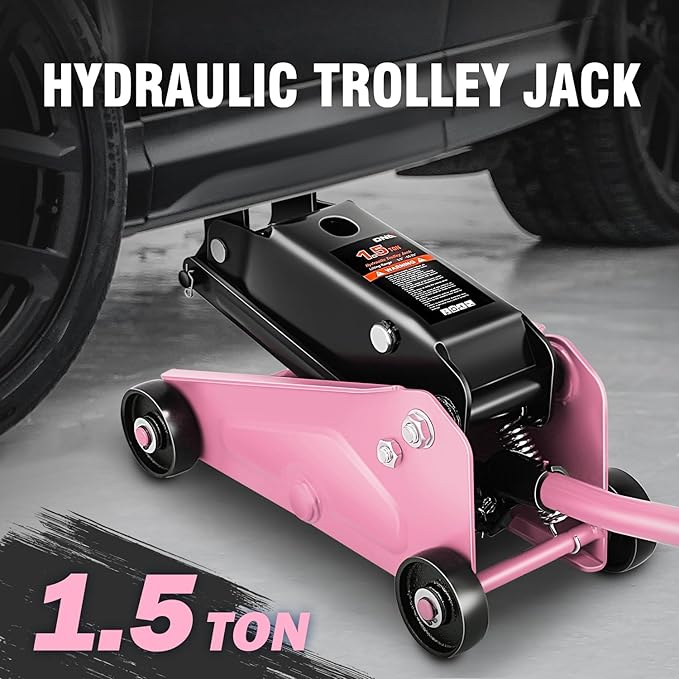 DNA Motoring Low Profile Hydraulic Trolley Service/Floor Jack, 1.5 Ton (3000 lbs) Capacity, Lifting Range 5.5"-15.35", Pink, TOOLS-00675-PK