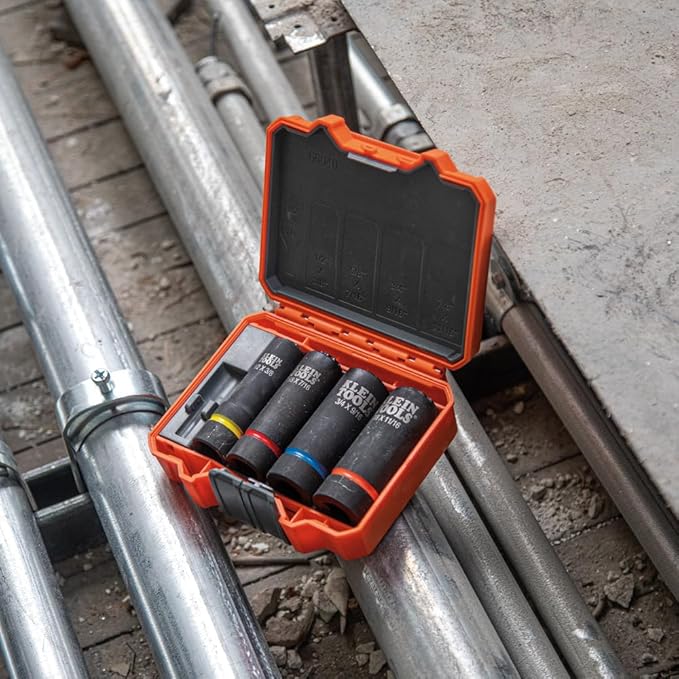 Klein Tools 66014 2-in-1 Impact Socket with 12-Point Deep Sockets, Coaxial Spring Loaded in 7/8- and 11/16-Inch Sizes