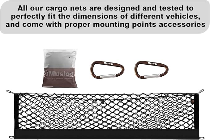Muslogy Trunk Cargo Net Compatible with 2020-2025 2026 Kia Telluride Accessories, SUV Sedan Cargo Organizer Storage Net with Heavy Duty Carabiners