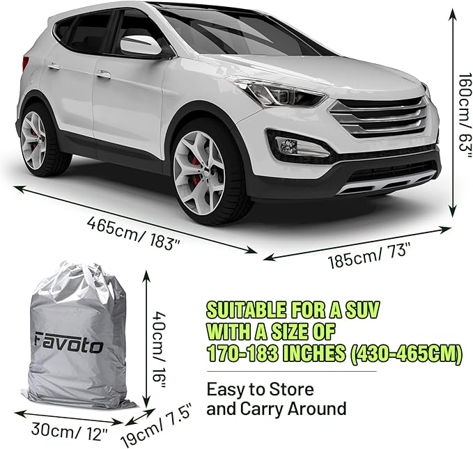 Favoto 6-Layers SUV Car Cover - Waterproof All Weather for Automobiles, Heavy Duty Outdoor Dust Rain Sun Protection Snowproof Car Tarp 4 Windproof Straps, Universal Fit for SUV (170-181 inch)