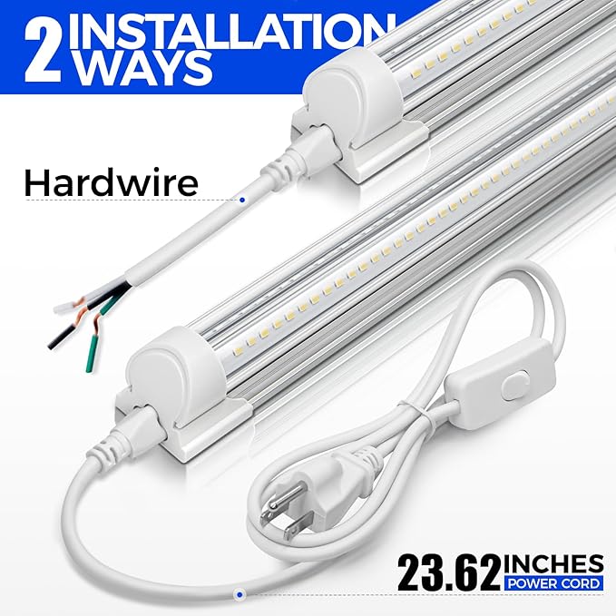 Barrina 5000K 1.5FT LED Shop Light, 3450LM, 25W, T8 Under Cabinet Lighting, Workbench, Workshop, Room, Kitchen, Tube Light, Linkable Ceiling Lights Fixture with Built-in ON/Off Switch, ETL, 2 Packs