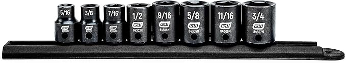 GEARWRENCH 8 Pc. 3/8" Drive 6 Pt. Standard Impact Socket Set, SAE - 84910N