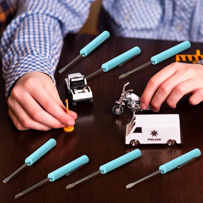 Minatee 30 Pcs Pocket Screwdriver Mini Tops and Pocket Clips Magnetic Slotted Screwdriver with Magnet Small Slotted Screw Driver for Mechanical Electrician Technician Repair Tool(Light Blue)