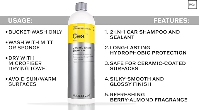 KOCHCHEMIE - Ceramic Effect Shampoo (Ces) - High-Gloss Car Wash & Sealant – Hydrophobic Protection for Coated Surfaces – Berry Almond Scent - 1 Liter