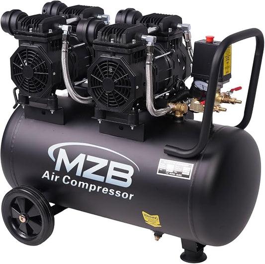 MZB 13.2 Gallon Ultra Quiet Air Compressor 115PSI Steel Tanks 70dB Noise Level Oil Free Air Compressor