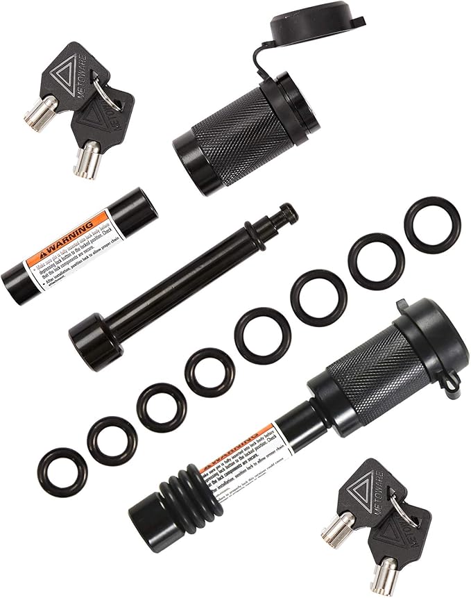 METOWARE Heavy Duty Trailer Hitch Lock Pin, 1/2" Diameter Lock Pin with 5/8" Adaptor, 8 Rubber O-Rings, Fits 2" Receiver Tubes, Class I-V Receivers (2 Pack)
