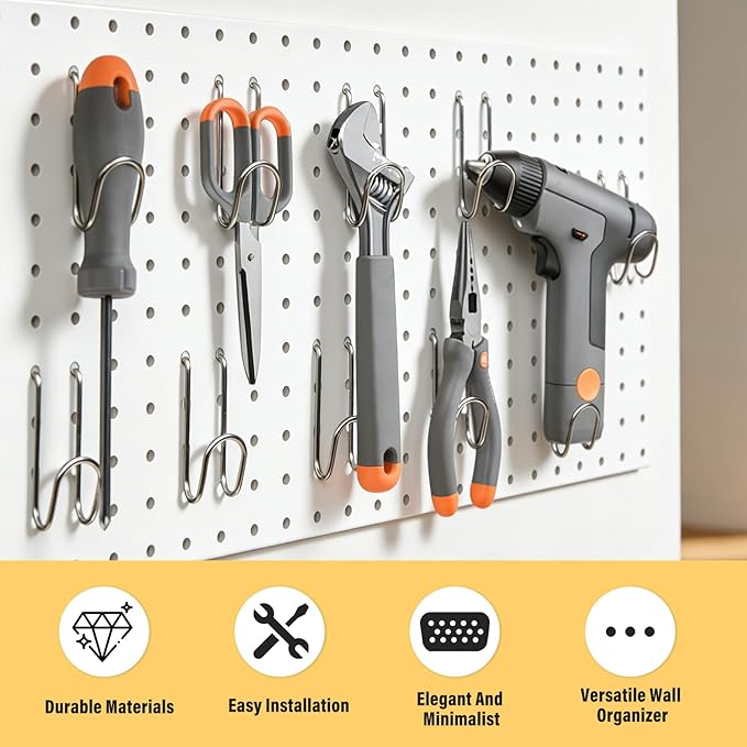 DEWEL Peg Board, 23" x 12" Metal Pegboard Panels, 4 Pack Metal PegBoard Organizer with Accessories, Wall Organizer Peg Board for Garage and Garden Tool Storage, Includes Installation kit（4pcs white）