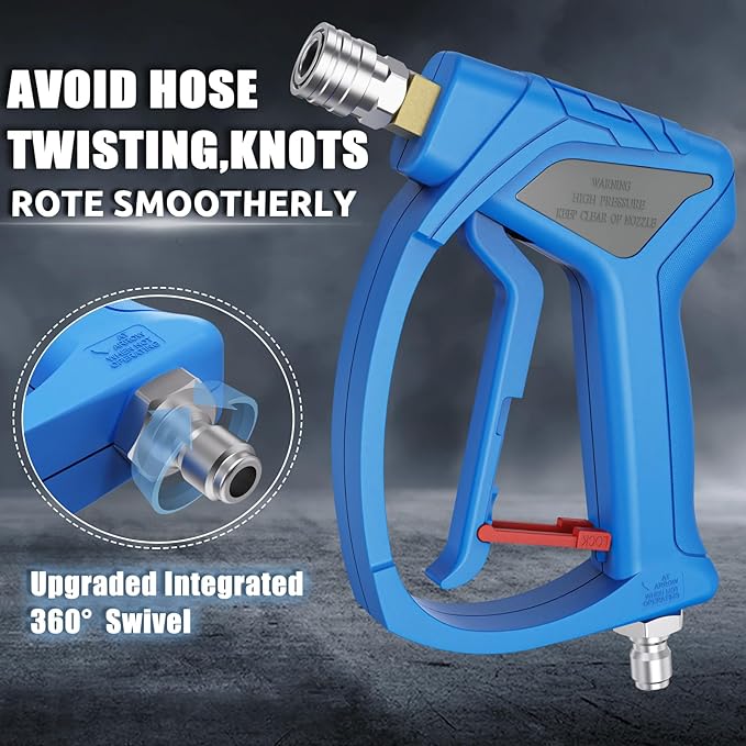TUTULUCK® Pressure Washer Short Gun with 3/8" Swivel, Power Washer Stubby Trigger Handle with 25° Soft Rubber Nozzle, M22-14mm to 3/8" Quick Connector, M22-15mm Female for Car Wash